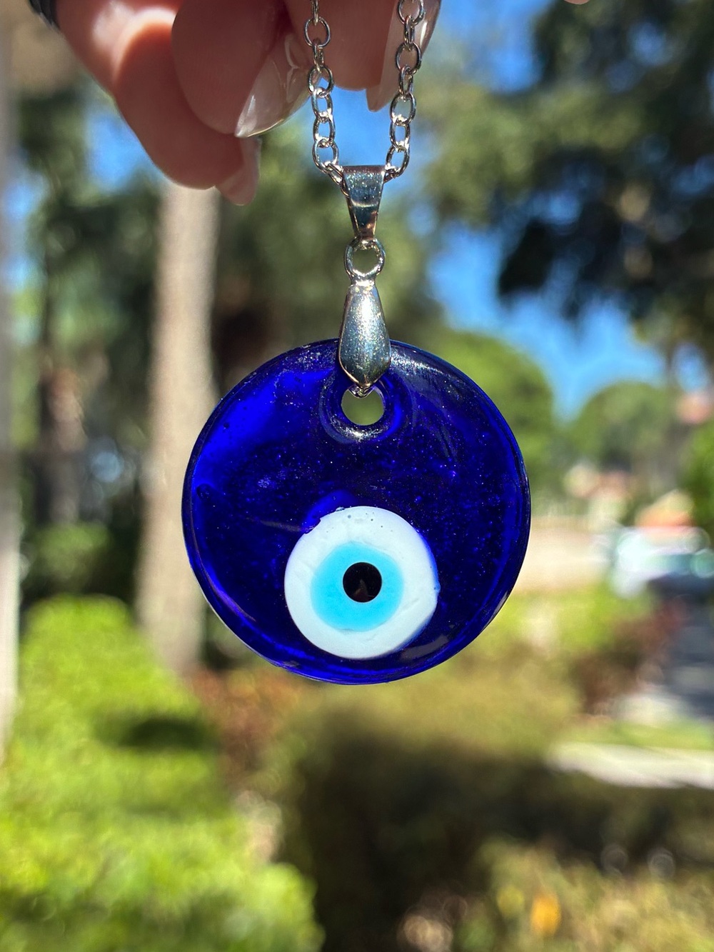 Handmade Blue Glass Evil Eye Pendant Necklace - Picture 6 of 7